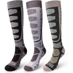 OutdoorMaster Merino Wool Ski Socks, 2/3 Pairs Compression Over The Calf for Men & Women, Winter Snowboard Thermal Socks(Black+gray+dark Green)