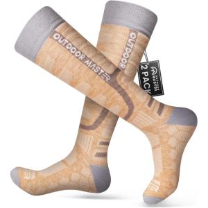 OutdoorMaster Merino Wool Ski Socks, 2/3 Pairs Compression Over The Calf for Men & Women, Winter Snowboard Thermal Socks(Khaki (2 Pairs))