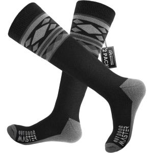 OutdoorMaster Merino Wool Ski Socks for Men & Women, Unisex Thermal Winter Warm Snowboarding Socks for Cold Weather(A-black)
