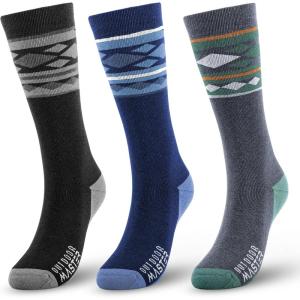 OutdoorMaster Merino Wool Ski Socks for Men & Women, Unisex Thermal Winter Warm Snowboarding Socks for Cold Weather(A-gray+black+blue)