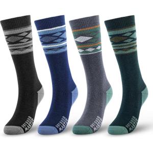 OutdoorMaster Merino Wool Ski Socks for Men & Women, Unisex Thermal Winter Warm Snowboarding Socks for Cold Weather(A-gray+black+blue+green)