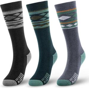 OutdoorMaster Merino Wool Ski Socks for Men & Women, Unisex Thermal Winter Warm Snowboarding Socks for Cold Weather(A-gray+black+green)