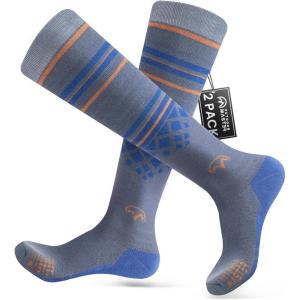 OutdoorMaster Merino Wool Ski Socks for Men & Women, Unisex Thermal Winter Warm Snowboarding Socks for Cold Weather(Blue Orange)
