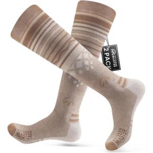 OutdoorMaster Merino Wool Ski Socks for Men & Women, Unisex Thermal Winter Warm Snowboarding Socks for Cold Weather(Khaki)