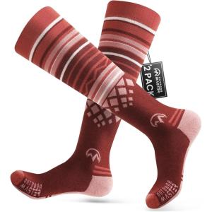 OutdoorMaster Merino Wool Ski Socks for Men & Women, Unisex Thermal Winter Warm Snowboarding Socks for Cold Weather(Vermilion)