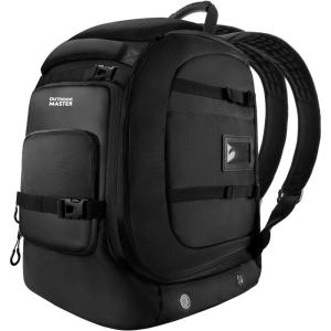 OutdoorMaster Ski Boot Bag, 65L Waterproof Ski Snowboard Boots Shoulder Pad Skiing Backpack for Helmets, Goggles Men & Women(Dark Black)