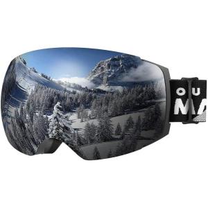 OutdoorMaster Ski Goggles PRO – Frameless, Interchangeable Lens 100% UV400 Protection Snow Goggles for Men & Women(A0-blackframe Revosilverlens Vlt10%)