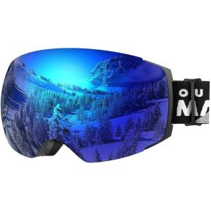 OutdoorMaster Ski Goggles PRO – Frameless, Interchangeable Lens 100% UV400 Protection Snow Goggles for Men & Women(A2-blackframe Revobluelens Vlt15%)