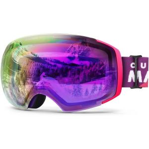 OutdoorMaster Ski Goggles PRO – Frameless, Interchangeable Lens 100% UV400 Protection Snow Goggles for Men & Women(Pinkframe Purplerevoredlens Vlt45%)