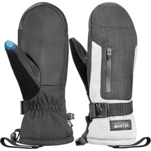 OutdoorMaster Ski Snow Mittens for Women & Men, Thermal Snowboard Ski Gloves Screen Touch, Warm Winter Anti-Slip Waterproof with Double-Pocket for Cold Weather Sports, Skiing, Snowboarding(Black+White)