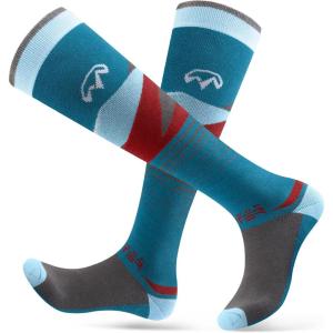 OutdoorMaster Ski Socks, 2-Pair Pack Skiing and Snowboarding Thermal Socks for Men with Non-Slip Cuff Design(Grey Blue)