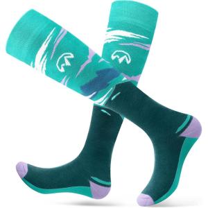 OutdoorMaster Ski Socks, 2-Pair Pack Skiing and Snowboarding Thermal Socks for Women, Over The Calf Non-Slip Cuff(Forest Green)