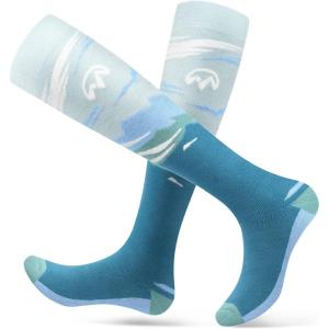 OutdoorMaster Ski Socks, 2-Pair Pack Skiing and Snowboarding Thermal Socks for Women, Over The Calf Non-Slip Cuff(Ocean Blue)