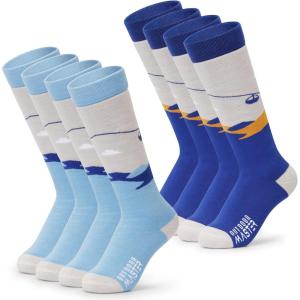 OutdoorMaster Ski Socks, Snowboarding Socks for Boys & Girls, Thermal Winter Warm & Breathable, Over The Calf Non-Slip Cuff(A -Blue Yellow*2+grey Blue*2)