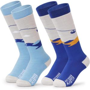 OutdoorMaster Ski Socks, Snowboarding Socks for Boys & Girls, Thermal Winter Warm & Breathable, Over The Calf Non-Slip Cuff(A -Blue Yellow+grey Blue)