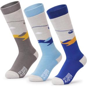 OutdoorMaster Ski Socks, Snowboarding Socks for Boys & Girls, Thermal Winter Warm & Breathable, Over The Calf Non-Slip Cuff(A -Blue Yellow+grey Blue+gray)
