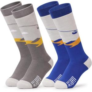 OutdoorMaster Ski Socks, Snowboarding Socks for Boys & Girls, Thermal Winter Warm & Breathable, Over The Calf Non-Slip Cuff(A -Gray+blue Yellow)