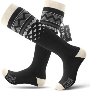 OutdoorMaster Ski Socks, Snowboarding Socks for Men & Women, Thermal Winter Warm & Breathable, Over The Calf Non-Slip Cuff(A-black)