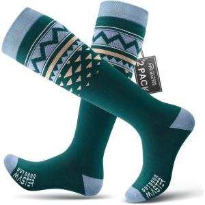 OutdoorMaster Ski Socks, Snowboarding Socks for Men & Women, Thermal Winter Warm & Breathable, Over The Calf Non-Slip Cuff(A-blue)