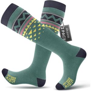 OutdoorMaster Ski Socks, Snowboarding Socks for Men & Women, Thermal Winter Warm & Breathable, Over The Calf Non-Slip Cuff(A-green)