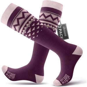 OutdoorMaster Ski Socks, Snowboarding Socks for Men & Women, Thermal Winter Warm & Breathable, Over The Calf Non-Slip Cuff(A-purple)