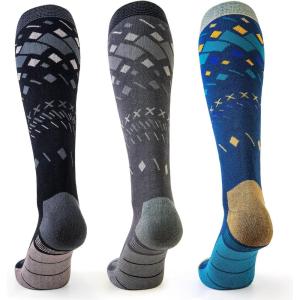 OutdoorMaster Ski Socks, Snowboarding Socks for Men & Women, Thermal Winter Warm & Breathable, Over The Calf Non-Slip Cuff(Black+gray+blue)