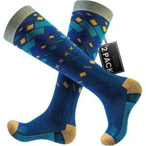 OutdoorMaster Ski Socks, Snowboarding Socks for Men & Women, Thermal Winter Warm & Breathable, Over The Calf Non-Slip Cuff(Blue)