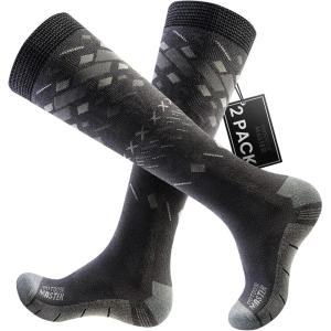 OutdoorMaster Ski Socks, Snowboarding Socks for Men & Women, Thermal Winter Warm & Breathable, Over The Calf Non-Slip Cuff(Gray)
