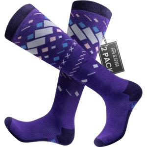 OutdoorMaster Ski Socks, Snowboarding Socks for Men & Women, Thermal Winter Warm & Breathable, Over The Calf Non-Slip Cuff(Purple Blue)