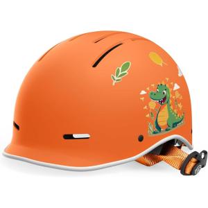 OutdoorMaster Toddler Helmet, Toddler Bike Helmet, Bike Helmet for Youth Boys & Girls, Kids Helmet with Visor, Dial Fit Adjustment Ventilation Multi-Sport Helmet for Bicycle Skate Scooter Longboard(Lucky Dinosaur)
