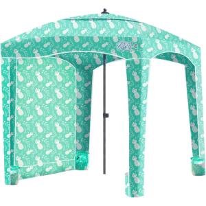 Qipi Beach Cabana – Easy to Set Up Canopy, Waterproof, Portable 6′ x 6′ Beach Shelter, Included Side Wall, Shade with UPF 50+ UV Protection, Ultimate Sun Umbrella – for Kids, Family & Friends(Pineapple Jungle-a)