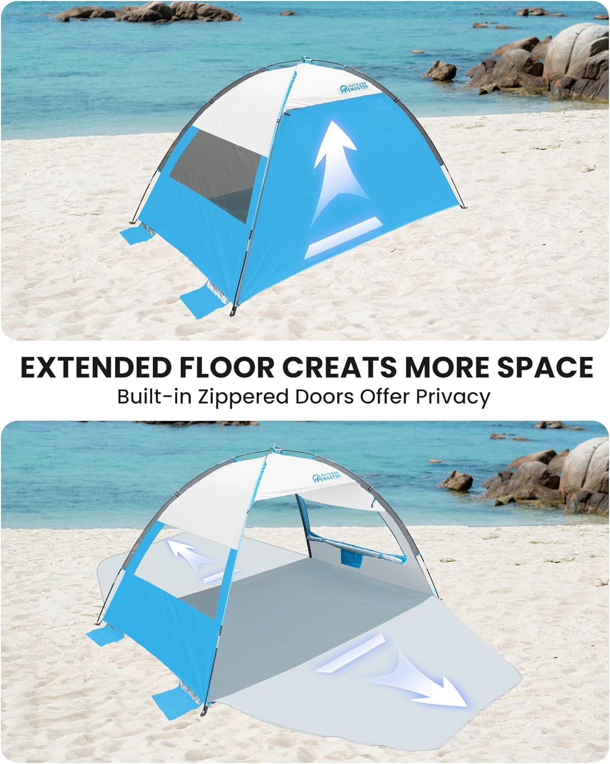 imageOutdoorMaster Beach Tent Sun Shelter with 2 Ventilated Doors UPF50 Easy Setup Beach Tent Canopy for 3 Person Lightweight ampamp Portable Family Beach Umbrellas for Sand with Carrying Bag Ocracoke CoastOcracoke Coast