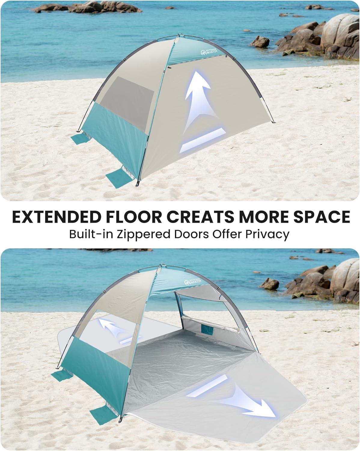 imageOutdoorMaster Beach Tent Sun Shelter with 2 Ventilated Doors UPF50 Easy Setup Beach Tent Canopy for 3 Person Lightweight ampamp Portable Family Beach Umbrellas for Sand with Carrying Bag Ocracoke CoastCancun Seashore