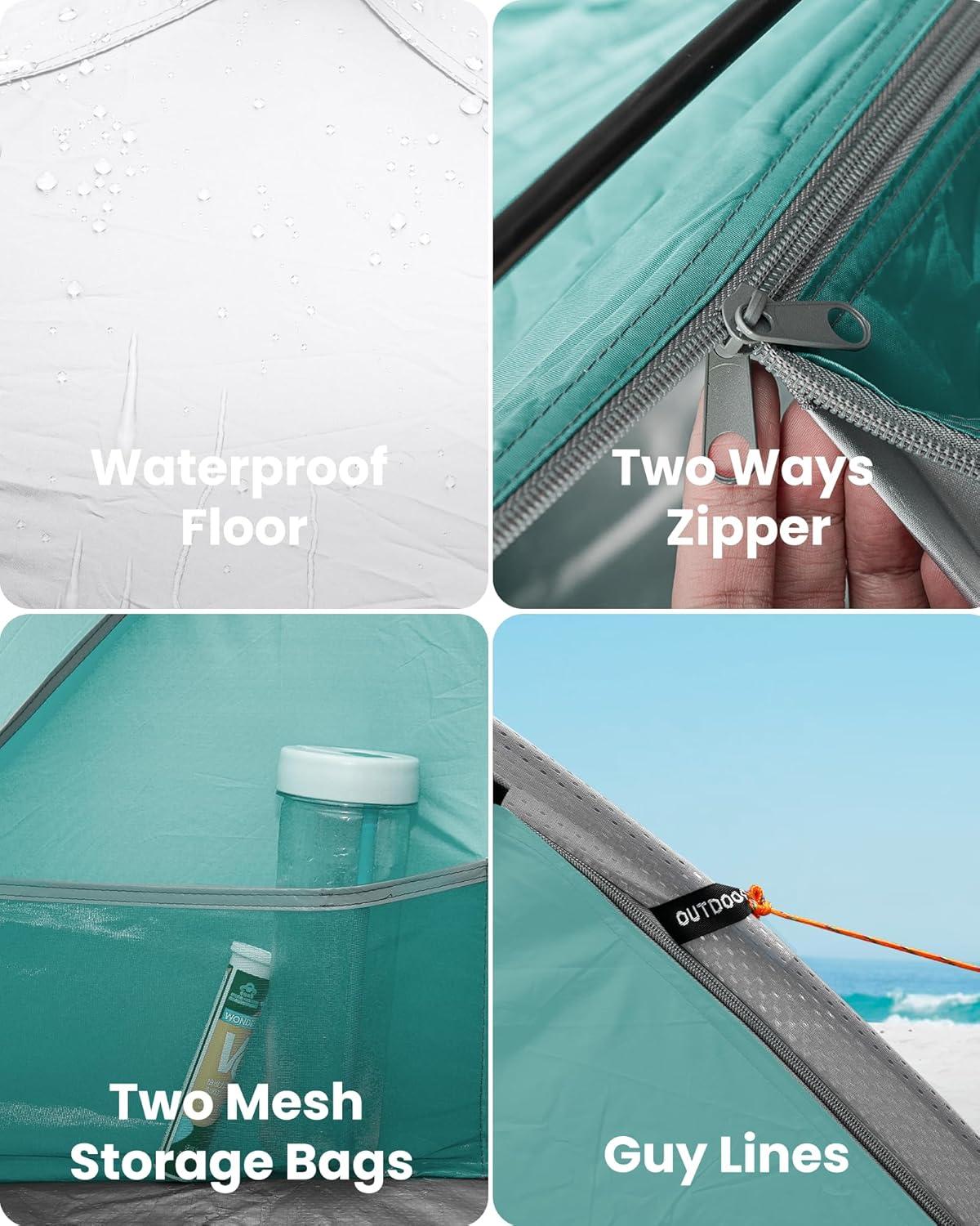 imageOutdoorMaster Beach Tent Sun Shelter with 2 Ventilated Doors UPF50 Easy Setup Beach Tent Canopy for 3 Person Lightweight ampamp Portable Family Beach Umbrellas for Sand with Carrying Bag Ocracoke CoastCancun Seashore