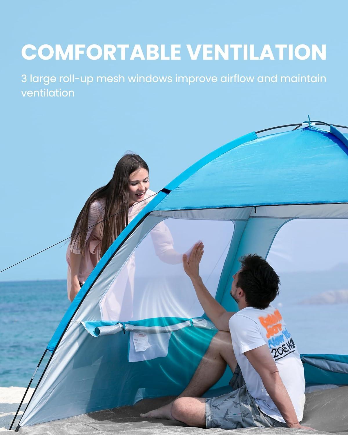 imageOutdoorMaster Beach Tent for 34 Person Easy Setup Sun Shade Shelter Portable Beach Shade Sun Canopy with UPF 50 UV Protection Removable Skylight Family SizeBlue