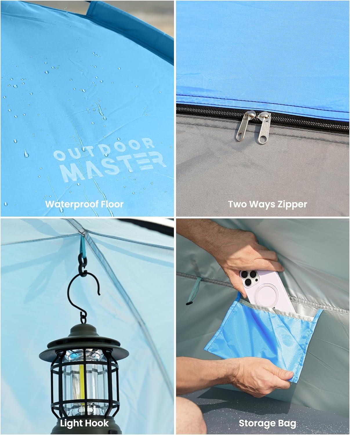 imageOutdoorMaster Beach Tent for 34 Person Easy Setup Sun Shade Shelter Portable Beach Shade Sun Canopy with UPF 50 UV Protection Removable Skylight Family SizeBlue