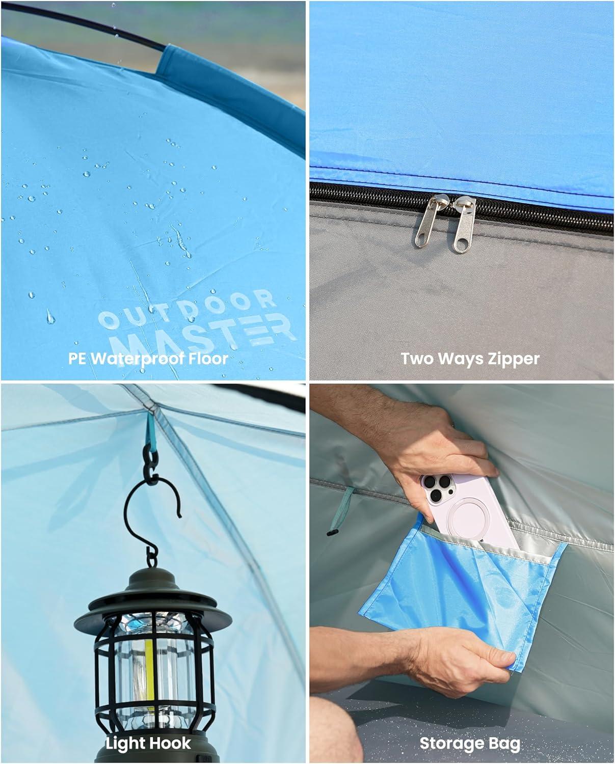 imageOutdoorMaster Beach Tent for 34 Person Easy Setup Sun Shade Shelter Portable Beach Shade Sun Canopy with UPF 50 UV Protection Removable Skylight Family SizeBlue