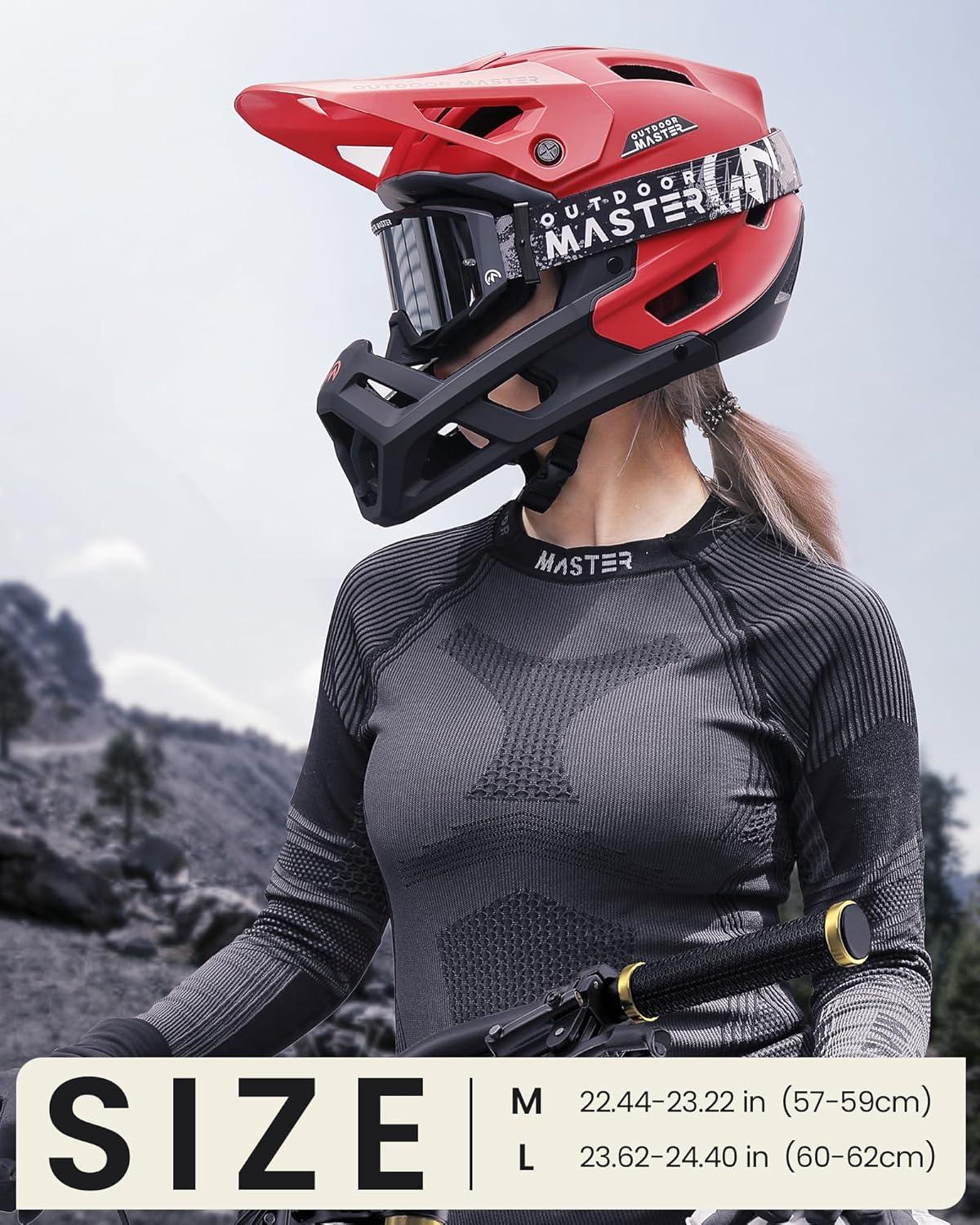 imageOutdoorMaster Full Face Mountain Bike Helmet for Men ampamp WomenTwo Removable Chin Pad Mountain Bike Helmet Grizzly Ventilation Lightweight Racing Downhill DH BMX MTB HelmetFlaming Red
