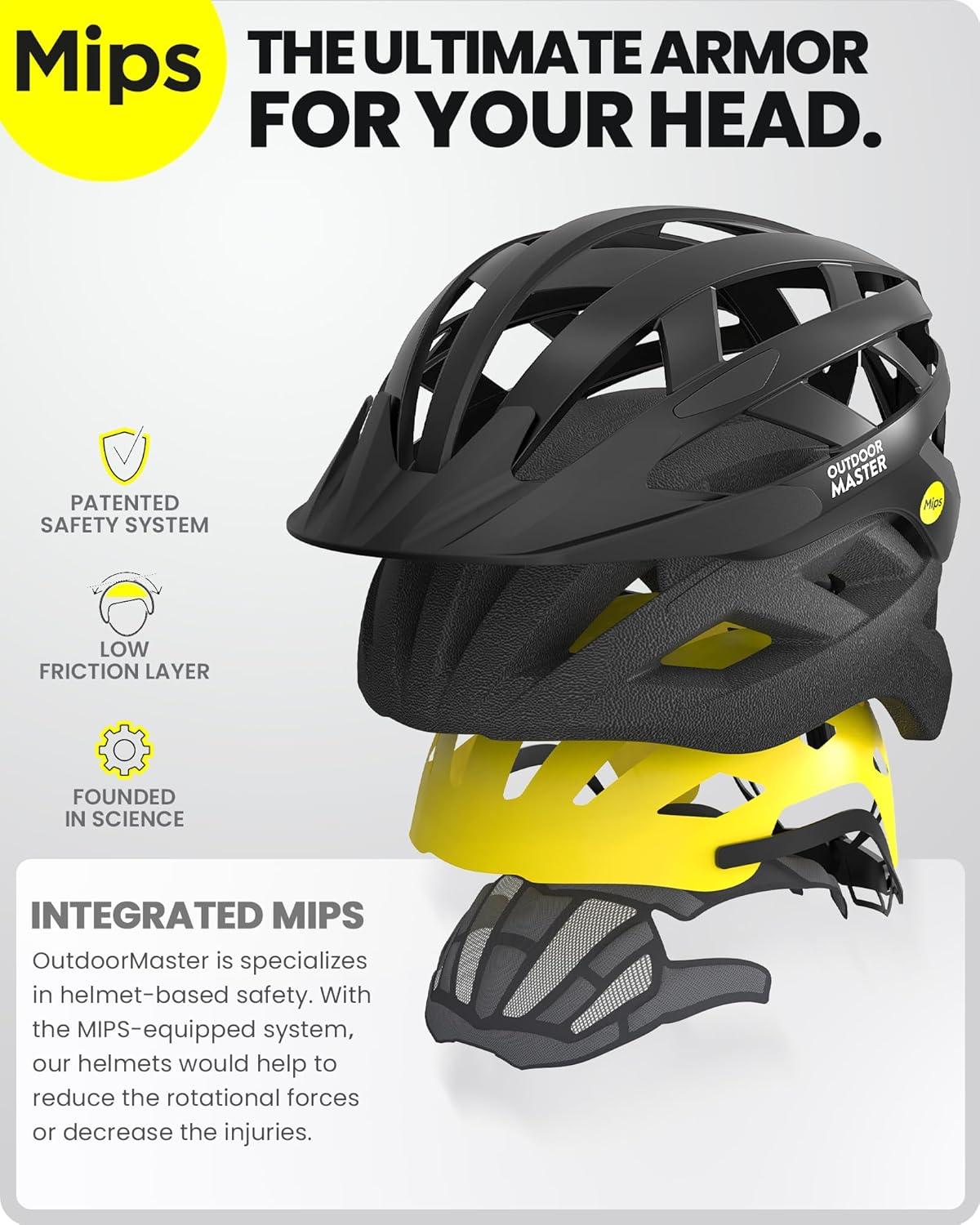 imageOutdoorMaster Gem Recreational MIPS Cycling Helmet Two Removable Liners ampamp Ventilation in MultiEnvironment Bike Helmet in Mountain Motorway for Youth ampamp AdultCarbon Black