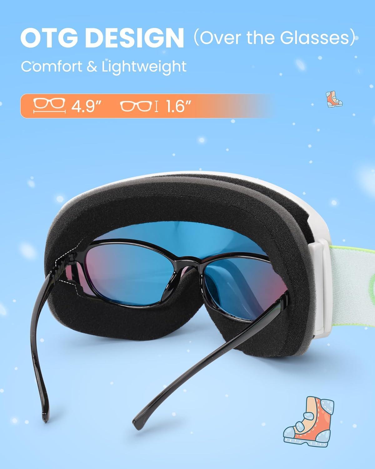 imageOutdoorMaster Kids Ski Goggles OTG Snowboard Goggles with 100 UV Protection Kids Snow Goggles for Boys Girls ToddlerVlt 102 Revo Gold Lens