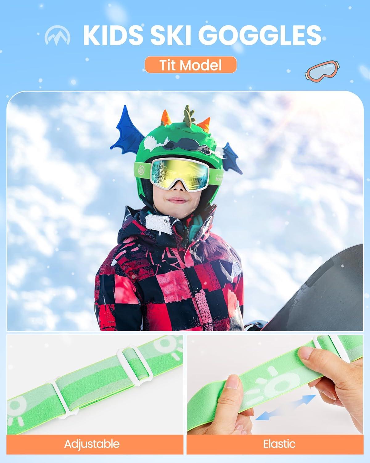 imageOutdoorMaster Kids Ski Goggles OTG Snowboard Goggles with 100 UV Protection Kids Snow Goggles for Boys Girls ToddlerVlt 102 Revo Gold Lens