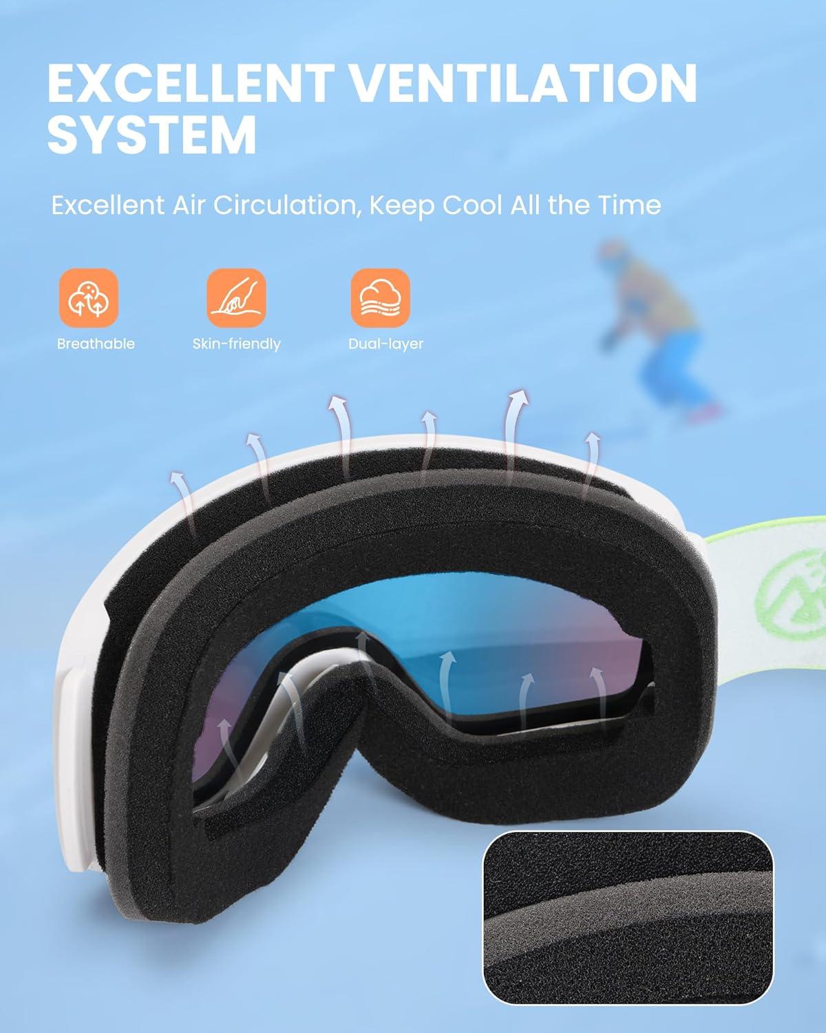 imageOutdoorMaster Kids Ski Goggles OTG Snowboard Goggles with 100 UV Protection Kids Snow Goggles for Boys Girls ToddlerVlt 102 Revo Gold Lens