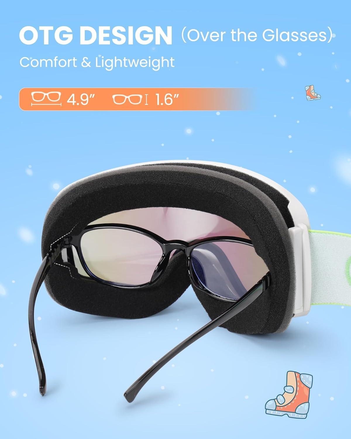imageOutdoorMaster Kids Ski Goggles OTG Snowboard Goggles with 100 UV Protection Kids Snow Goggles for Boys Girls ToddlerVlt 12 Revo Green Lens