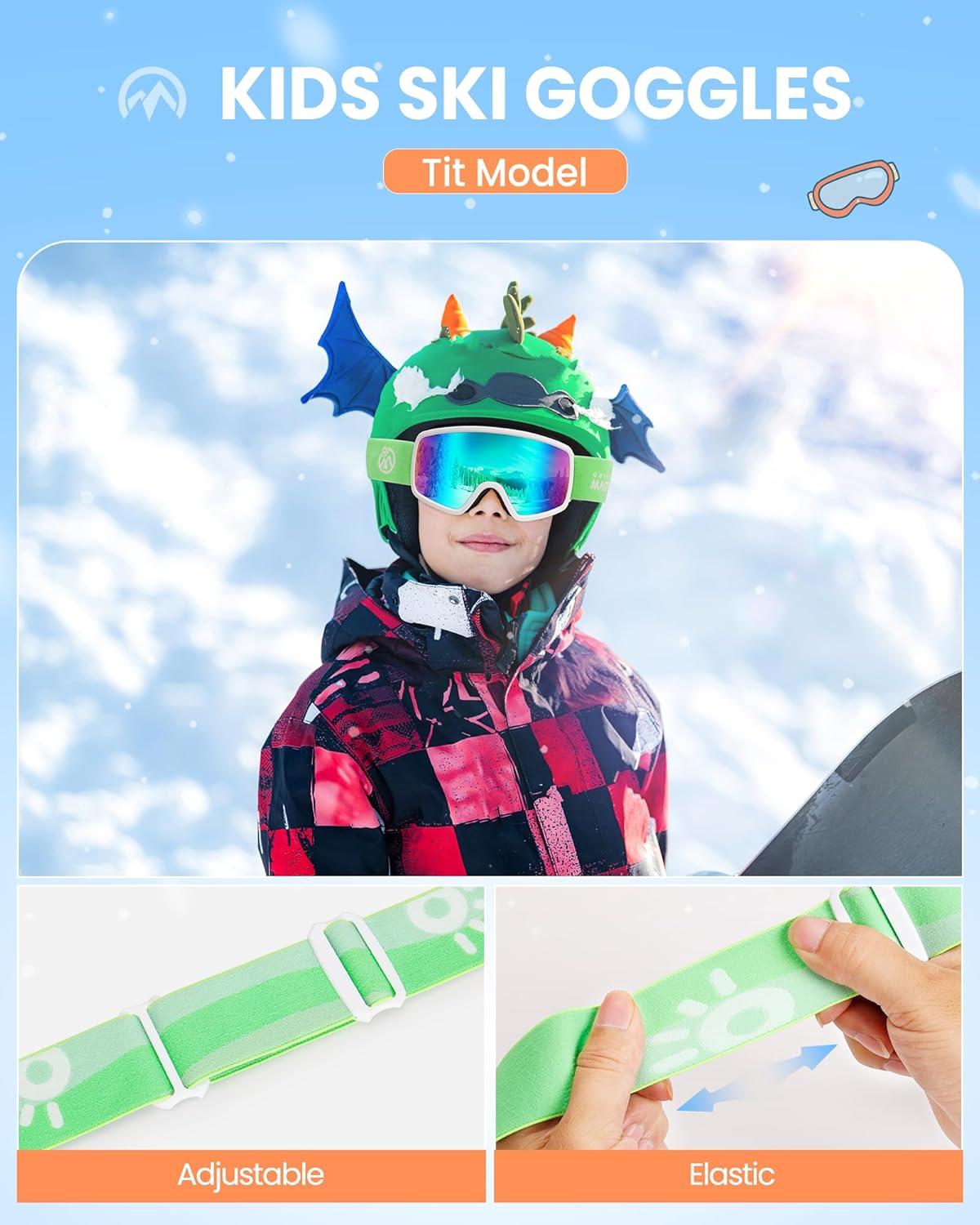 imageOutdoorMaster Kids Ski Goggles OTG Snowboard Goggles with 100 UV Protection Kids Snow Goggles for Boys Girls ToddlerVlt 12 Revo Green Lens