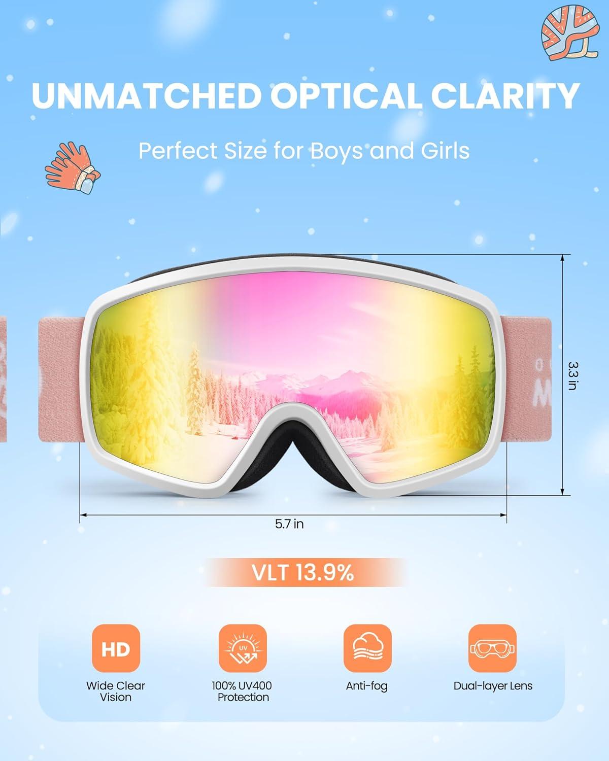 imageOutdoorMaster Kids Ski Goggles OTG Snowboard Goggles with 100 UV Protection Kids Snow Goggles for Boys Girls ToddlerVlt 139 Revo Pink Lens
