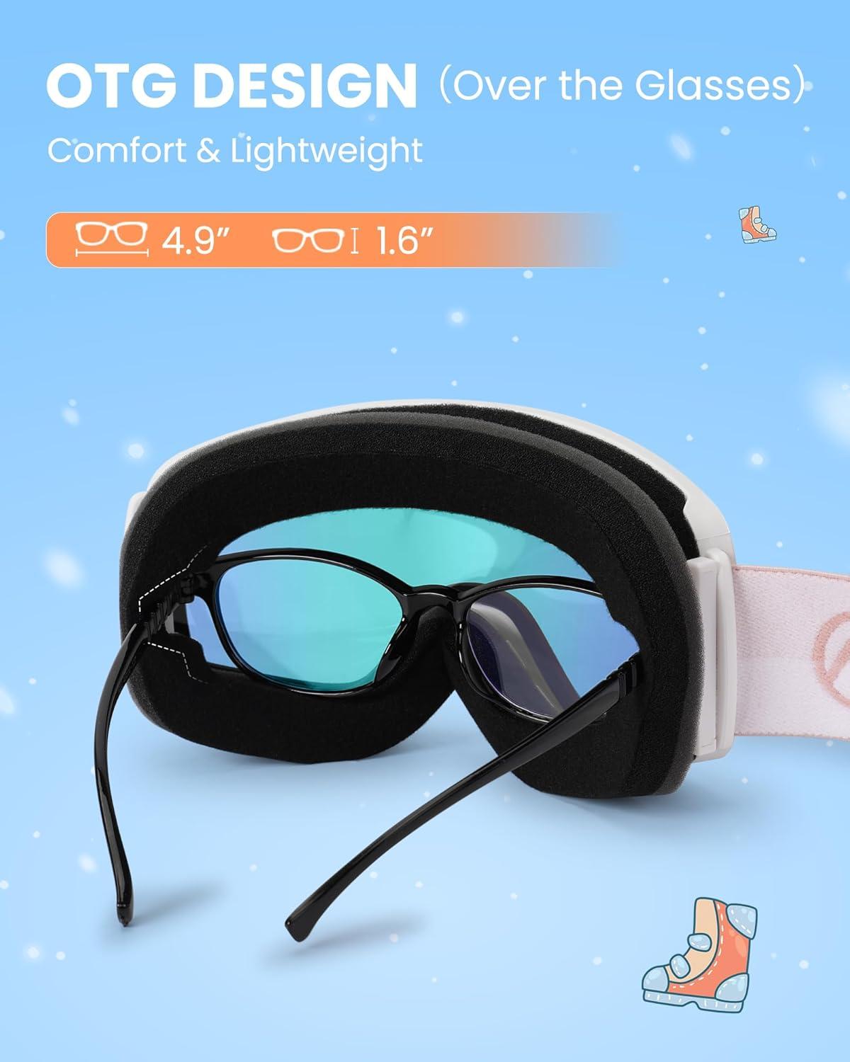 imageOutdoorMaster Kids Ski Goggles OTG Snowboard Goggles with 100 UV Protection Kids Snow Goggles for Boys Girls ToddlerVlt 139 Revo Pink Lens