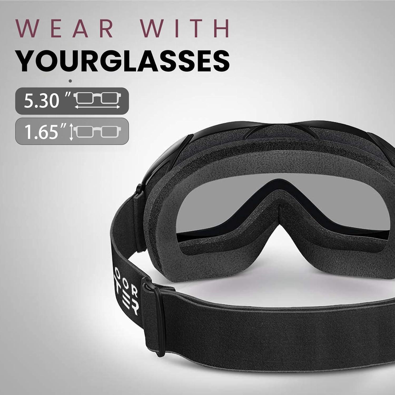 imageOutdoorMaster OTG Ski Goggles Over Glasses SkiSnowboard Goggles for Men Women ampamp Youth 100 UV ProtectionA1vlt 10 Matteblackframe