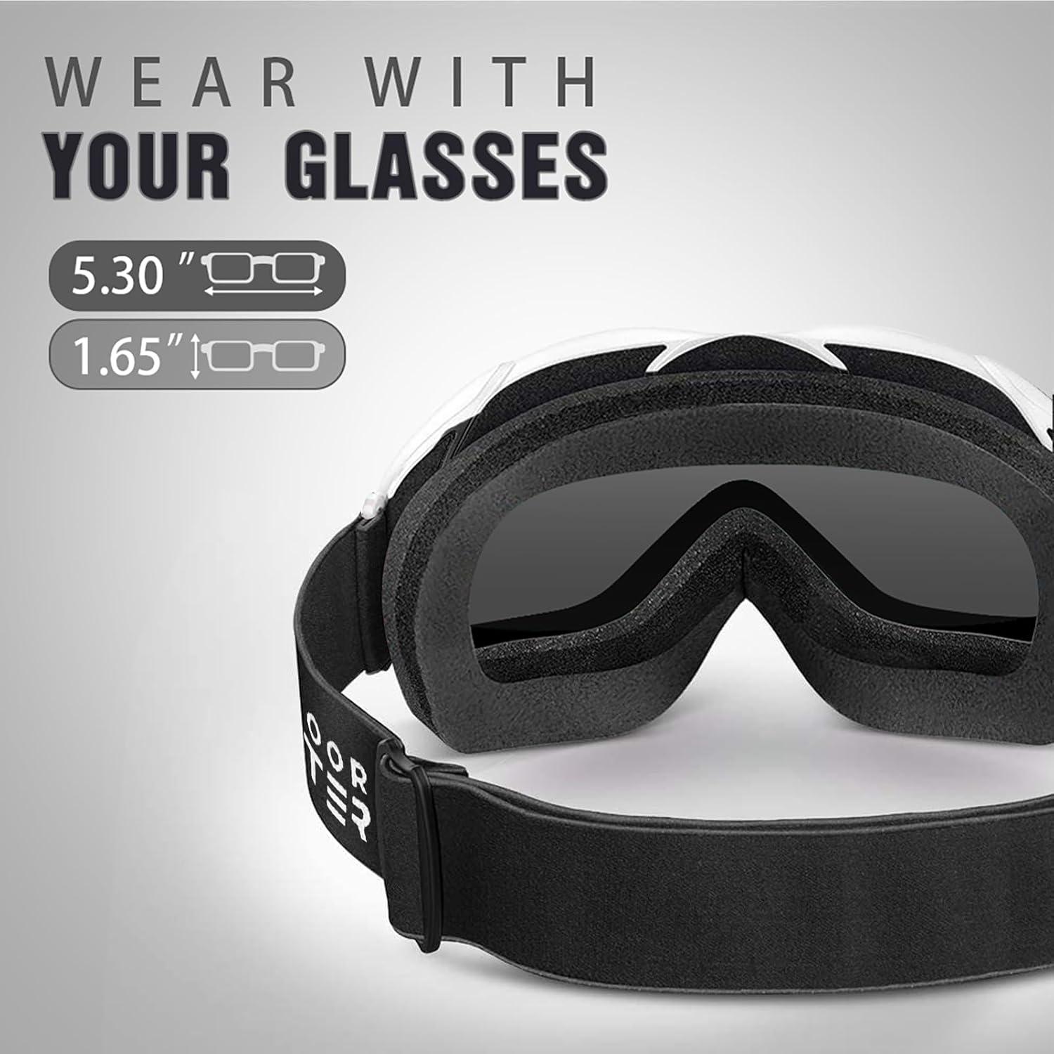 imageOutdoorMaster OTG Ski Goggles Over Glasses SkiSnowboard Goggles for Men Women ampamp Youth 100 UV ProtectionA1vlt 10 Mattewhiteframe