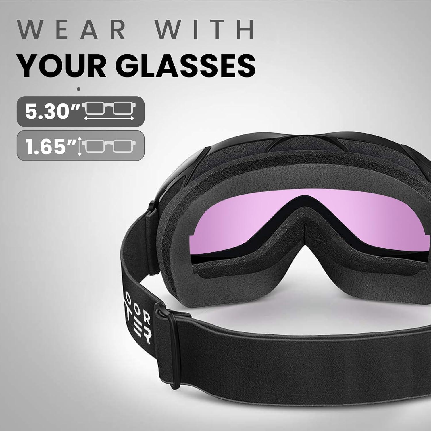 imageOutdoorMaster OTG Ski Goggles Over Glasses SkiSnowboard Goggles for Men Women ampamp Youth 100 UV ProtectionGreen Vlt 32