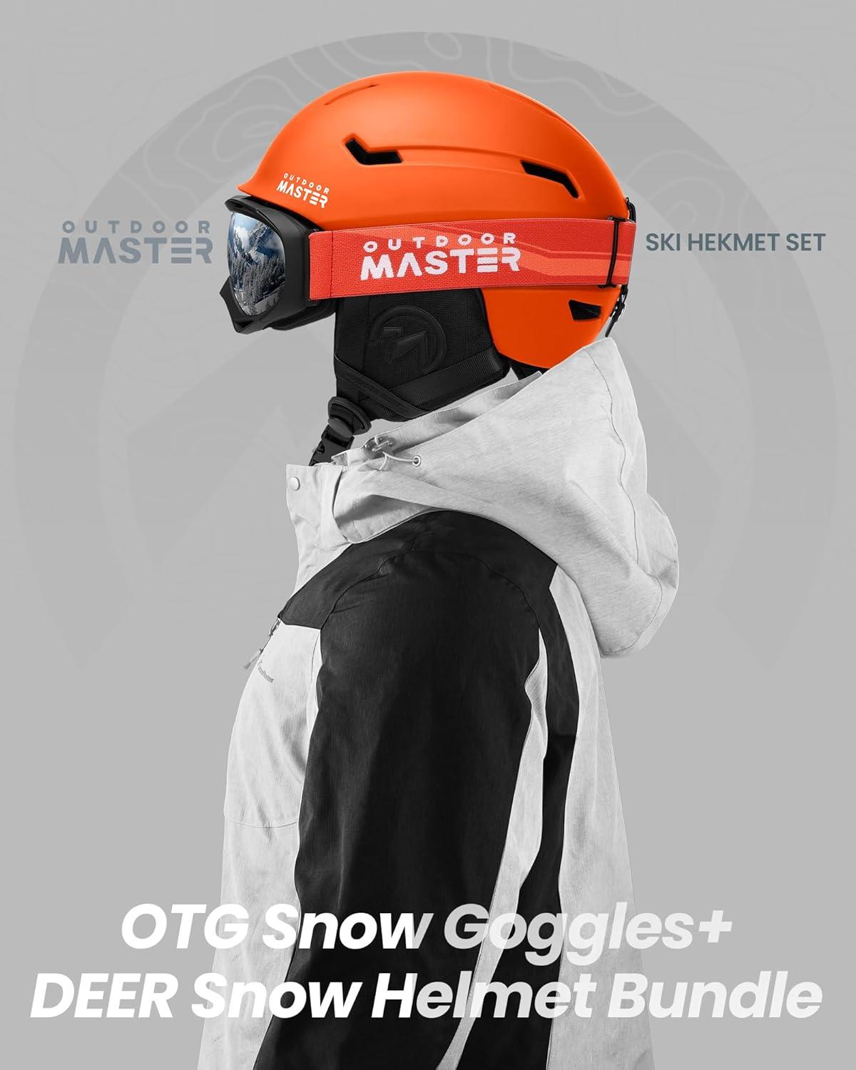 imageOutdoorMaster Ski Helmet SetSnowboard Helmet with Goggles for Adults Durable PC Shell Protective EPS Foam ampamp 10 Cooling Vents Snow Helmets for Men Women ampamp YouthMatte Orange